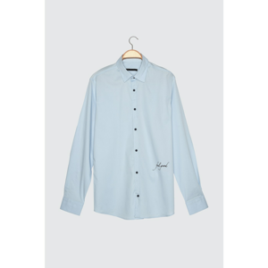 Trendyol Blue Male Slim Fit Shirt Collar Feel Good Embroidered Shirt