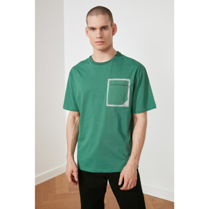 Trendyol Oversize T-Shirt with Green Male Contrast Pocket
