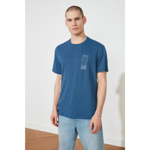 Trendyol Indigo Men's Relaxed Fit Crew Neck Printed 100% Cotton T-Shirt