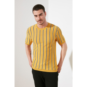 Trendyol Mustard Men's Bike Collar Striped T-Shirt