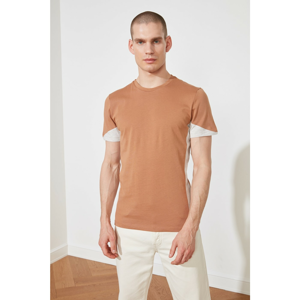 Trendyol Brown Men's Bike Collar Short Sleeve Color Block T-Shirt