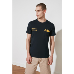 Trendyol Navy Blue Men's Bike Collar Short Sleeve Printed T-Shirt