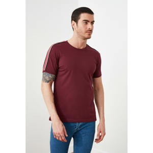 Trendyol Burgundy Men's Bike Collar Slim Fit Shoulder Strap Short Sleeve T-Shirt
