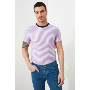Trendyol Purple Men's Regular Fit Bike Collar Short Sleeve Striped T-Shirt