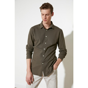 Trendyol Khaki Men's Honeycomb Textured Extra Slim Fit Shirt Collar Knitted Shirt