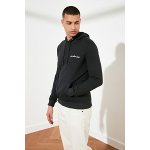 Trendyol Anthracite Men's Regular Fit Embroidered Hooded Sweatshirt