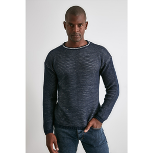 Trendyol Navy Blue Men's Bike Collar Textured Knitwear Sweater
