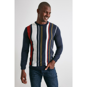Trendyol Navy Blue Men's Line PanelEd Bicycle Collar Knitwear Sweater