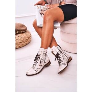 Women's Leather Openwork Boots White Abigail