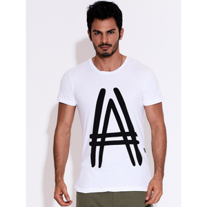 Men's white t-shirt with a graphic sign
