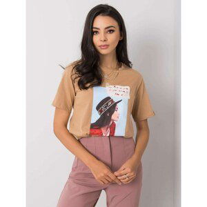 Beige women's t-shirt with a print