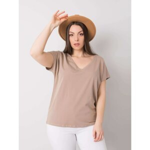 Dark beige women's T-shirt with V-neck in size