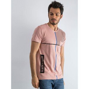 Men's striped t-shirt with a dirty pink inscription