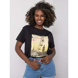Black women's T-shirt with costume jewellery applications