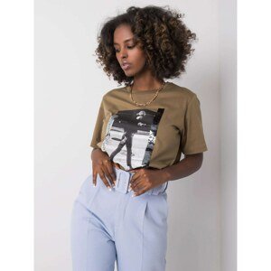 Khaki women&#39;s t-shirt with a print