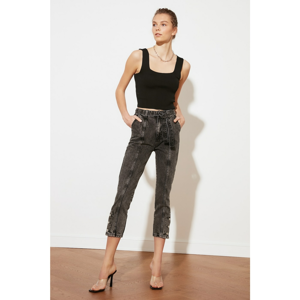 Trendyol Anthracite Belted Leg Detail High Waist Mom Jeans