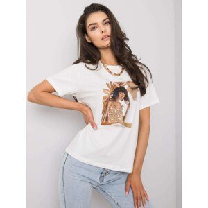 White cotton t-shirt with print and sequins