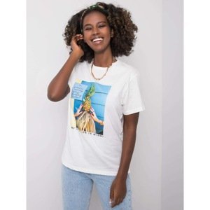 White cotton T-shirt with colorful print