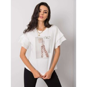 White t-shirt with an application and decorative sleeves