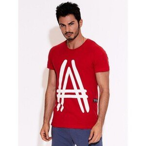 Red male T-shirt with a graphic sign