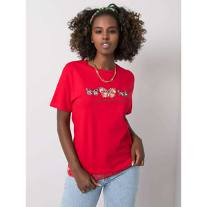 Red cotton t-shirt with applications