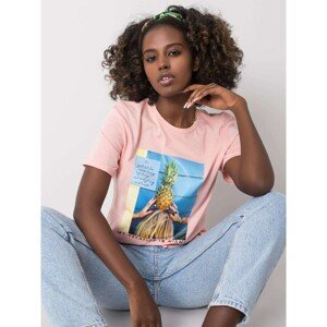 Light pink cotton t-shirt with a colorful print