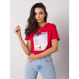 Red cotton t-shirt with a print