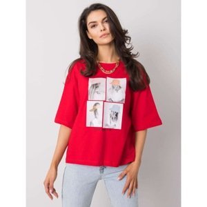 Red cotton t-shirt with a print