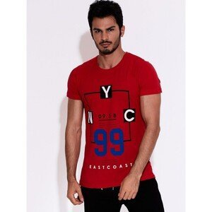 Red male T-shirt with a text print