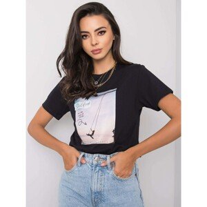 Black cotton t-shirt with a print