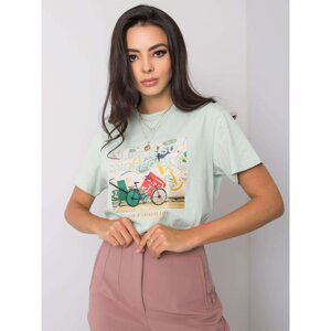 Mint cotton T-shirt with inscription