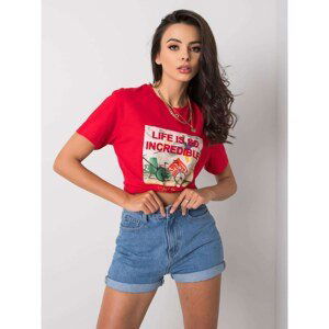 Red cotton T-shirt with inscription