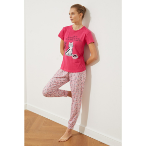 Trendyol Fuchsia Printed Knitted Pyjama Set