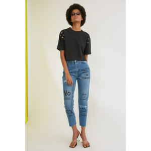 Trendyol High Waist Mom Jeans WITH Blue Ripped Detailing