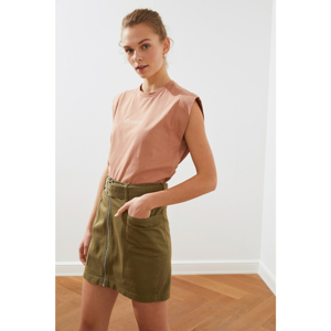Trendyol Khaki Belt Detail Zip Mini Denim Skirt
