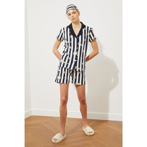 Trendyol Navy Blue Printed Knitted Pyjama Set