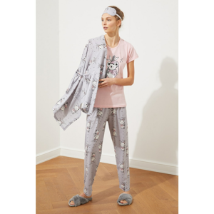 Trendyol Black Printed Knitted Pyjama Set