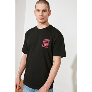 Trendyol Black Male Oversize Fit Bike Collar Zero Sleeve Printed T-Shirt