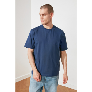Trendyol Indigo Men's Oversize Bike Collar Short Sleeve Printed T-Shirt