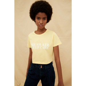 Trendyol Yellow 100% Organic Cotton Crop Printed Knitted T-Shirt