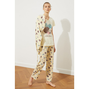 Trendyol Yellow Printed Knitted Pyjama Set