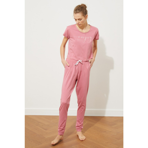 Trendyol Rose Dry Printed Knitted Pyjama Set