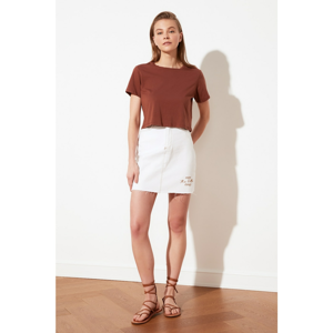 Trendyol Mini Denim Skirt WITH White Embroidery DetailING