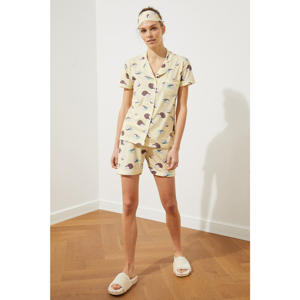 Trendyol Yellow Printed Knitted Pyjama Set