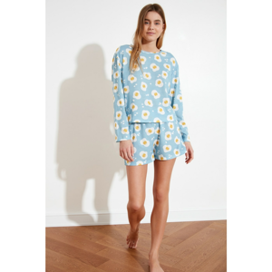 Trendyol Blue Omelette Patterned Knitted Pyjama Set