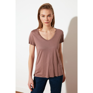 Trendyol Mink Viscose Blended V Collar Basic Knitted T-Shirt