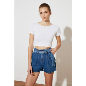 Trendyol Navy Blue Belt Denim Shorts