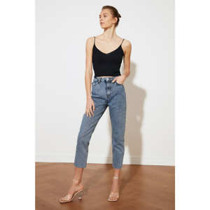 Trendyol High Waist Mom Jeans WITH Blue PatchEd Ripped Detail