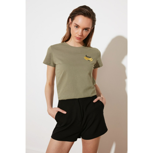 Trendyol Khaki Embroidered Basic Knitted T-Shirt