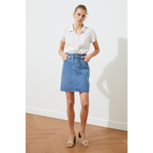 Trendyol Blue Waist Ruffle Mini Denim Skirt